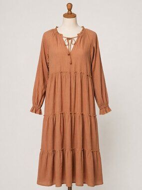 VICI Boho Tiered Maxi Dress Small Gauze Peasant Long Sleeve Cottagecore Flowy